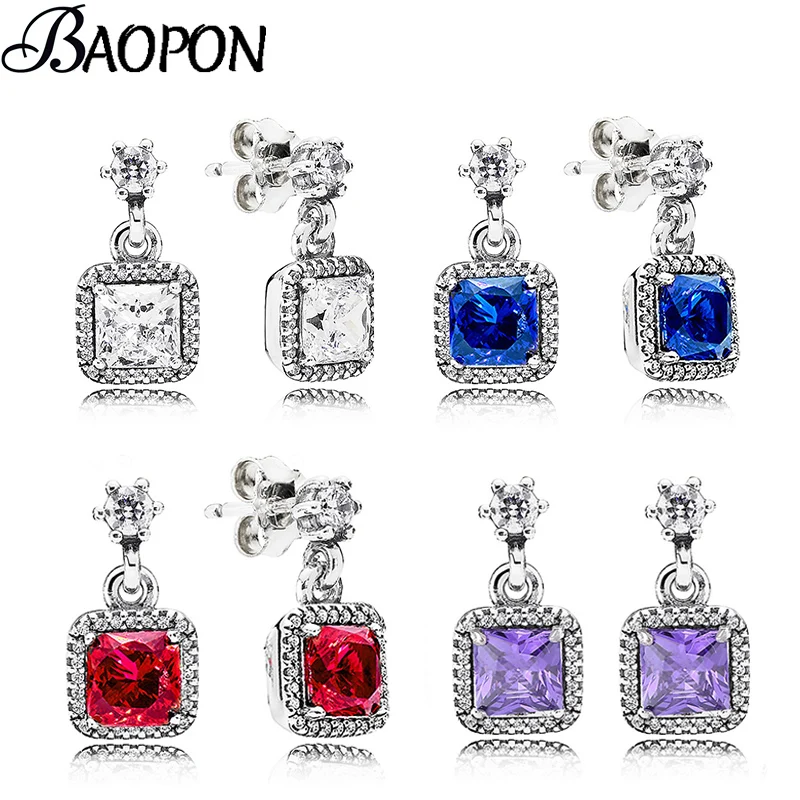 

Dropshipping Square Stud Earrings With Clear CZ Elegant Simple Fine Earrings for Woman Girls Fashion Lover Christmas Jewelry