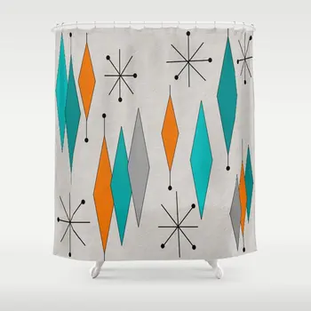

Lovely Bathing Mid-Century Modern Diamond Pattern Shower Curtain Waterproof Bathroom Curtain Bathroom Shower Decor Bath Curtain