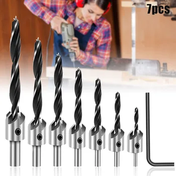 

7PCS Countersink Drill Bit Set Adjustable Woodworking Chamfering Counter Bits Carpentry Reamer Wood DIY Tool J8
