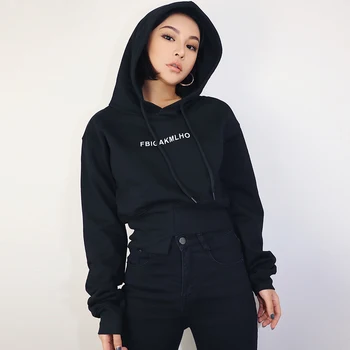 

2019 new fashion casual women's clothing Irregular hooded autumn clothes slim loose high waist short letters Sweatshirt