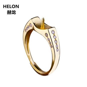 

925 Sterling Silver Engagement Ring Wedding 10-12mm Pearl or Round Bead Semi Mount Ring Setting Adjustable Yellow Gold Color