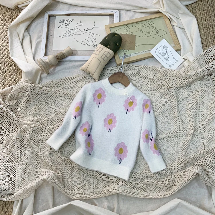 

Hot Selling Childrenswear 2019 Autumn And Winter New Style Girls Mink Cashmere plus Velvet Sweater INS Children Knit Low Waist J