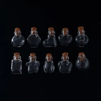 

Hot Sell 10 Shape Mini Glass Bottles Key Chain Pendants Small Wishing Bottles With Cork Vial Arts Jars For Bracelets Gifts
