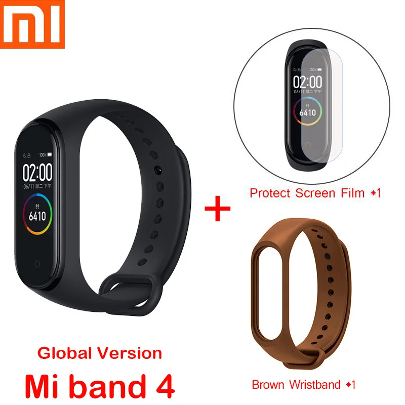 Xiaomi mi браслет, 4 браслета/Xiaomi mi, 3 браслета, пульсометр, фитнес, цветной экран, Bluetooth 5,0, умный mi Band 4, для IOS, Android - Цвет: Global mi4 add strap