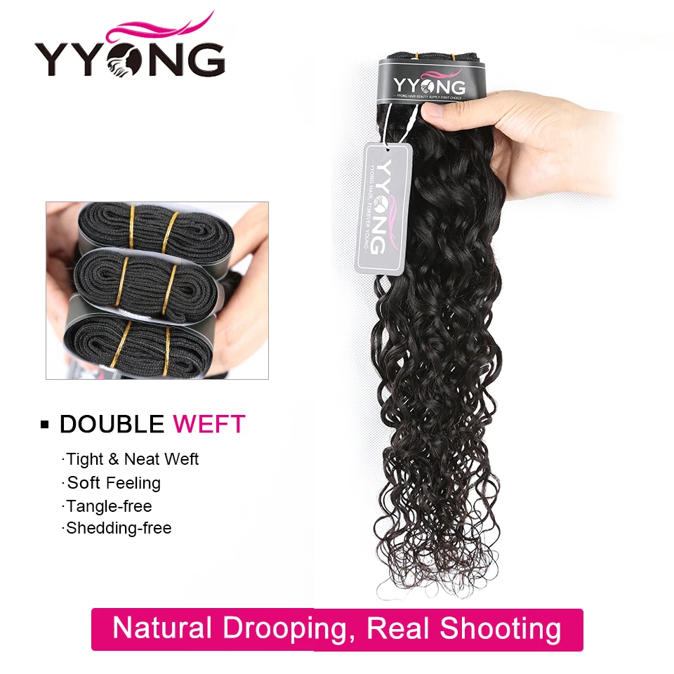  Yyong 3/4 Water Wave Bundles With Closure Brazilian Hair Weave Bundles With Closure Human Hair With
