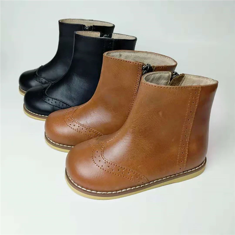 

Dolakids Children's leather snow boots autumn/winter new girl ankle boots vintage British brock Martin boots boy handmake shoes