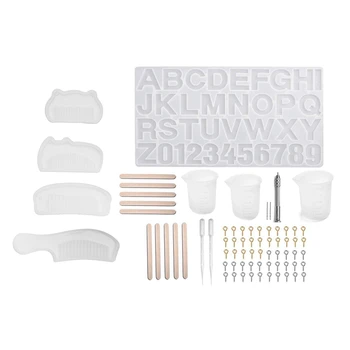 

2 Set Silicone Molds for Resin with Resin Making Tools Kit, 1 Set Comb Series & 1 Set Letter Number Silicone Molds