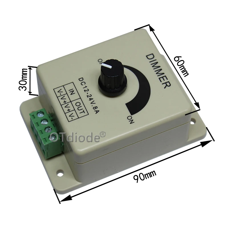 12V 24V LED Dimmer Switch 8A Voltage Regulator Adjustable Controller for LED Strip Light Lamp