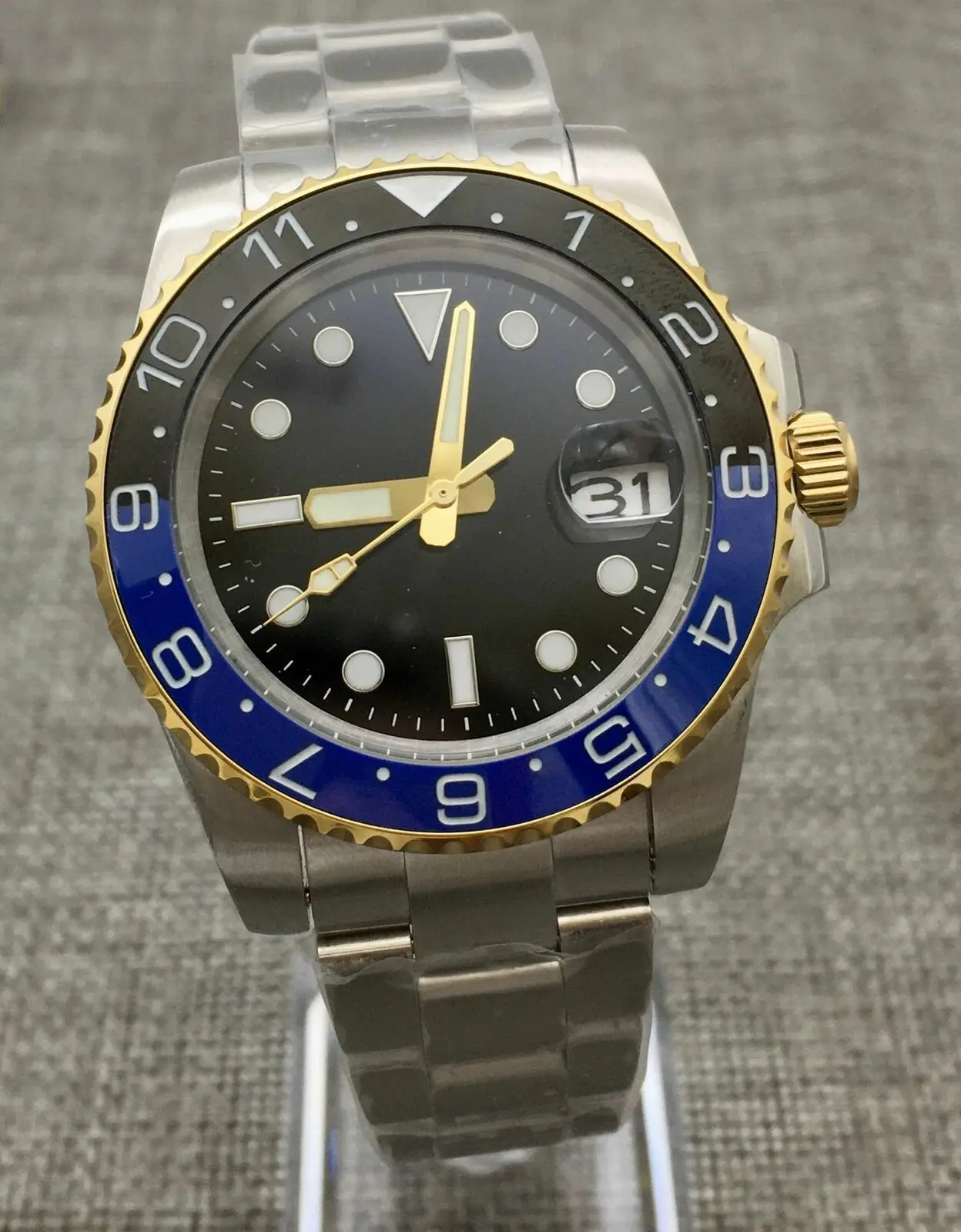 40mm Blue Black Dial NH36 Automatic Watch Men Steel Case Sapphire Glass Ceramic Bezel Transparent Back Cover Mechanical