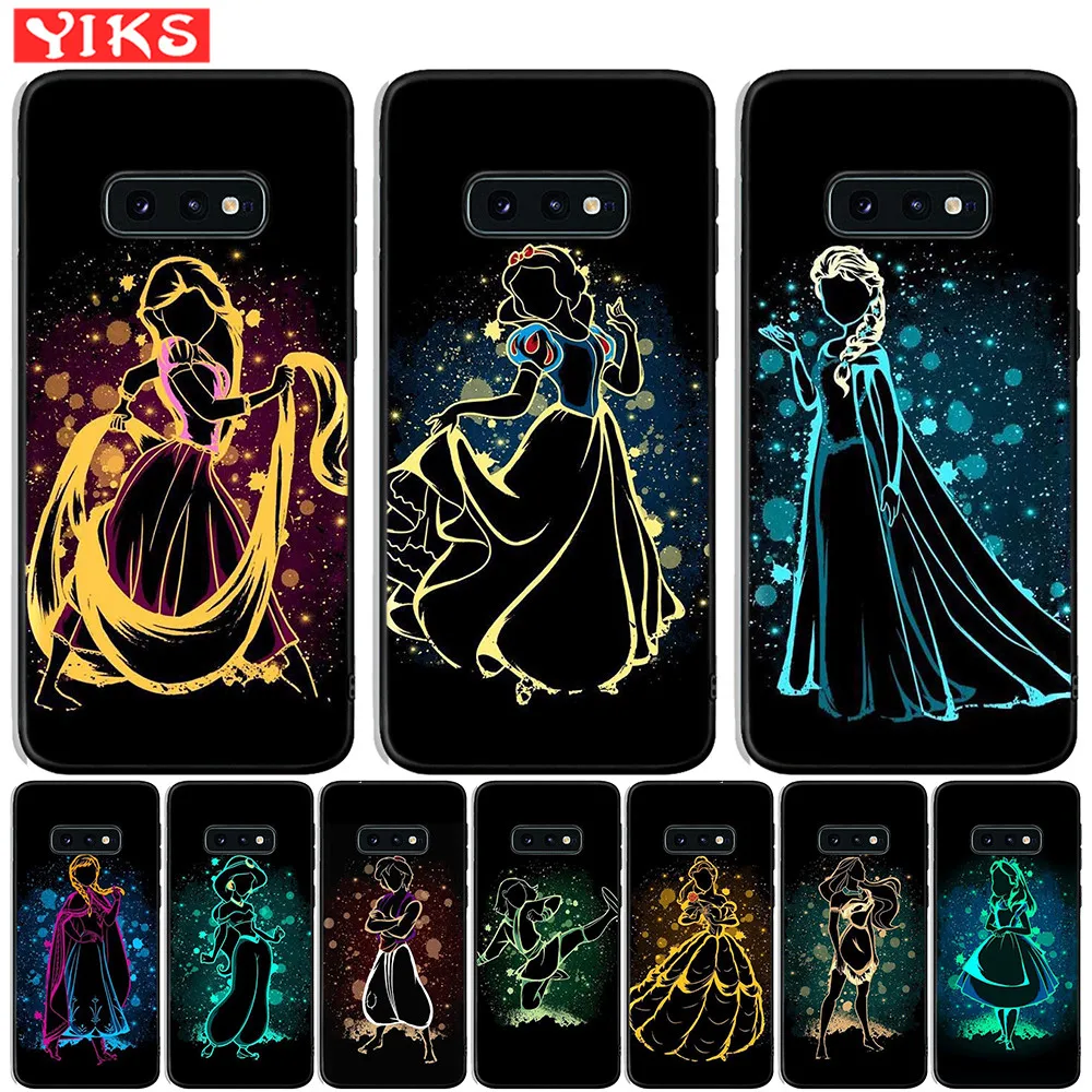 

Black TPU Queen Rapunzel Elsa Snow White For Samsung Galaxy S10e S10 S9 S8 Plus Note 8 9 S7 Edge Soft Silicone Cover Case Fundas