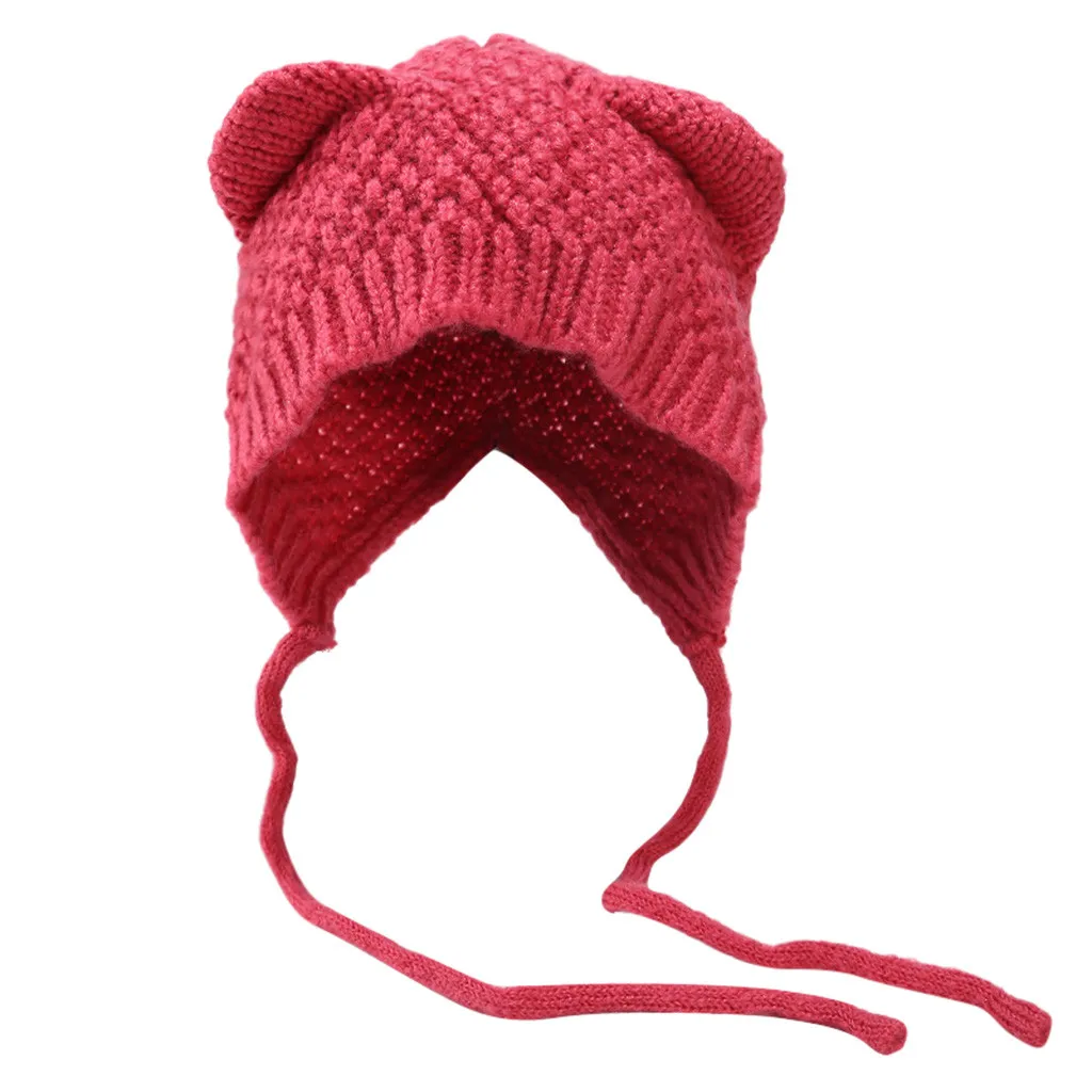 Вязанная женская шапка, вязанная шапка, модная женская зимняя вязанная шапка, комплект с ушами, Толстая теплая одноцветная шапка-ушанка, женская шапка