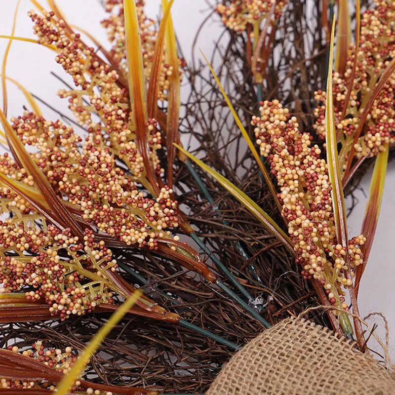 Autumn Grain Wreath Artificial Flower Front Door Wedding Wall Home Decor Thanksgiving Decoration Wreath Wheat Ear Grain Harvest