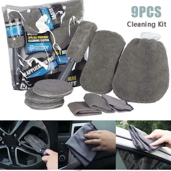 

A9PCS / Set Car Wash Cleaning Kit Microfiber Car Detailing Washing Tools Towels Blush Sponge Wash Glove Polish Applicator Pads