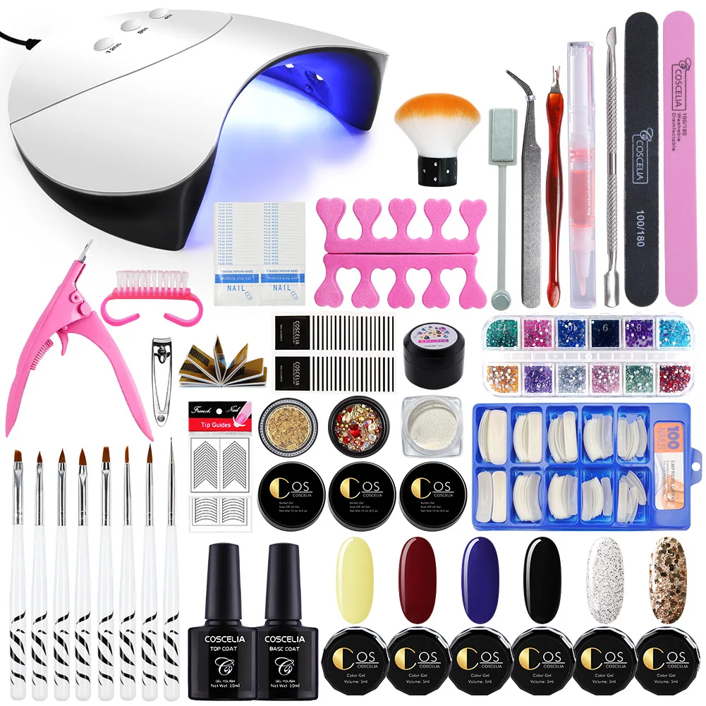 6 color Set 04 COSCELIA 36 Вт УФ-светодиодный светильник для сушки маникюра, гель для наращивания ногтей, дрель для ногтей, Гель-лак для ногтей, наборы для ногтей, верхнее Базовое покрытие, маникюрный набор - Цвет: 6 color Set 04