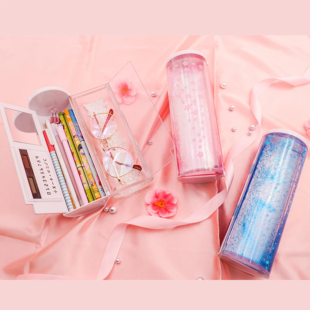 

Multifunctional Can shine Luminous quicksand pencil cases Cool cute Students to use Creative pen box With calculator Hot Sale