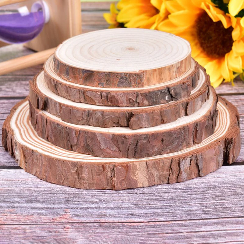 

8-16CM 1pc Natural Round Unfinished Wood Slices Circles With Tree Bark Log Discs DIY Crafts Wedding Party Painting