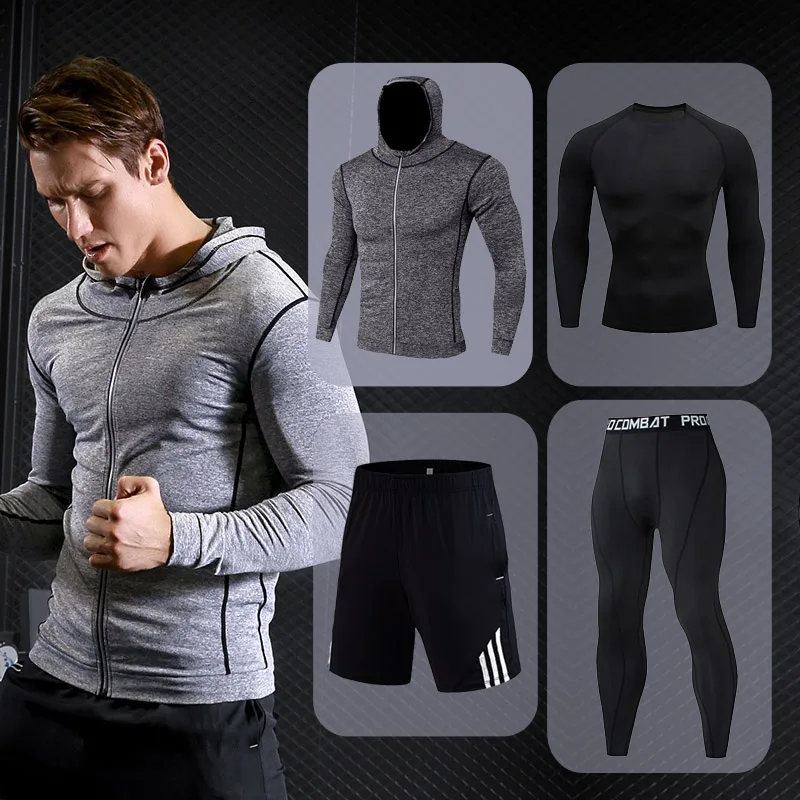 men's clothing compression men Sports Running Sets rashgard long sleeves top for fitness man tracksuit thermal underwear base