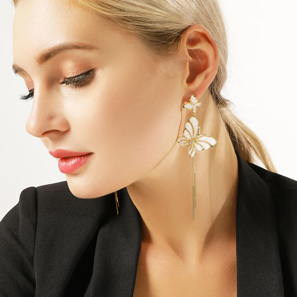 

LINDLEY Bohemian Long tassel butterfly earrings for women Dangle color Sunshine elegant stud earrings Fashion Jewelry wholesale