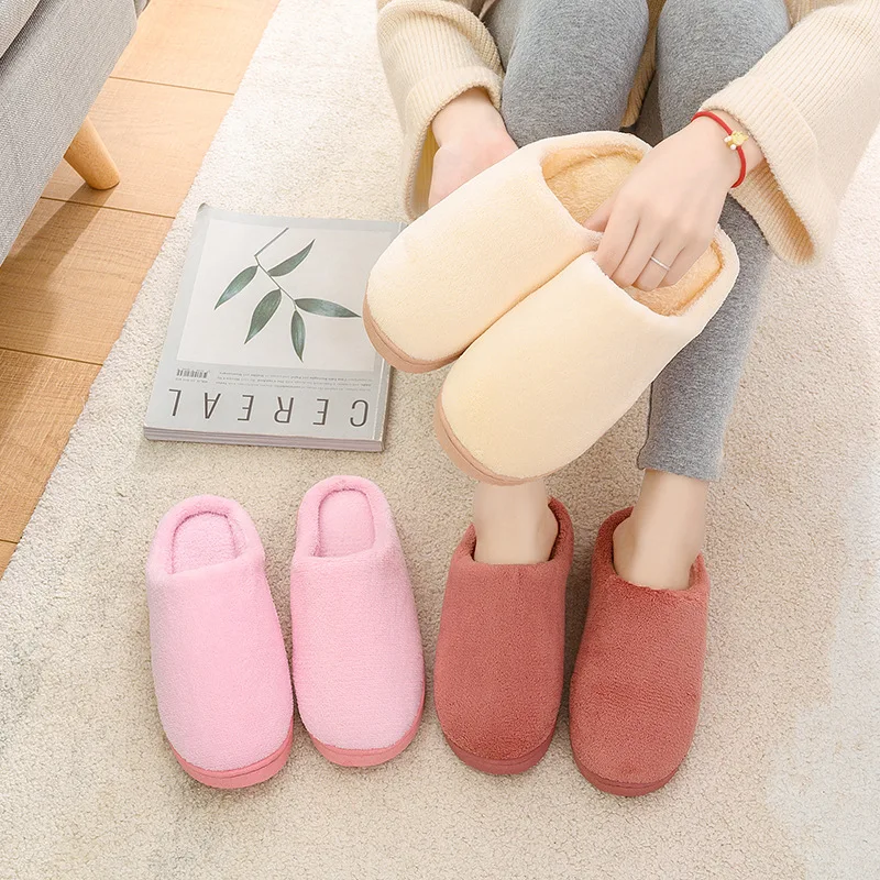 

Winter Solid Color Coral Velvet Cotton Slippers Home Warm Floor Anti-slip Time of Childbirth with Half a Pack of Couples Cotton