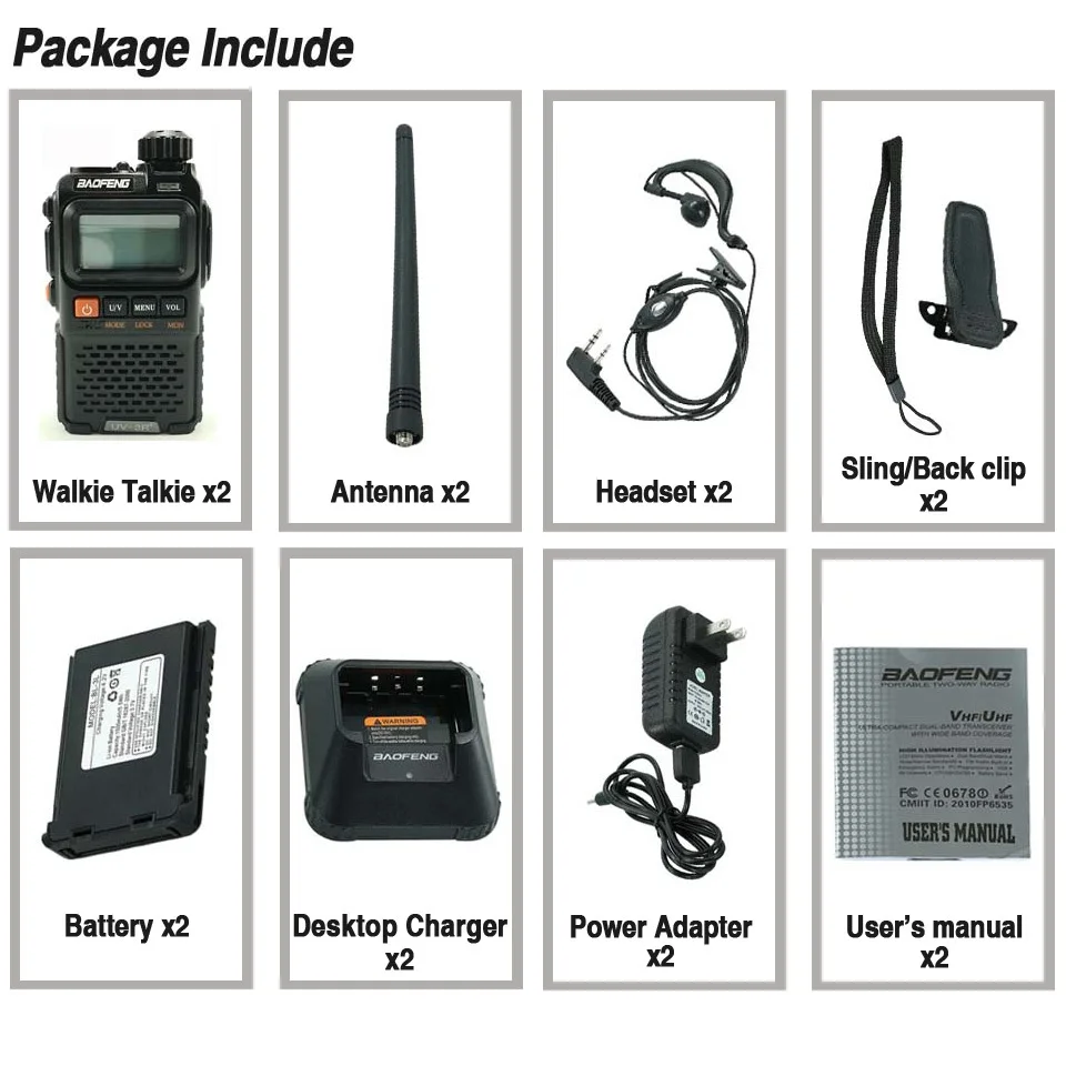 2 шт. Baofeng UV-3R Plus портативная рация 3W UHF& VHF Mini UV 3R+ UV3R фонарик fm-приемопередатчик радиостанции для автомобилей