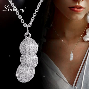 

SINLEERY Cute Peanut Pendant Necklace Silver Color Chian Pearl Inside Crystal Necklaces For Women Fashion Jewelry XL164 SSG