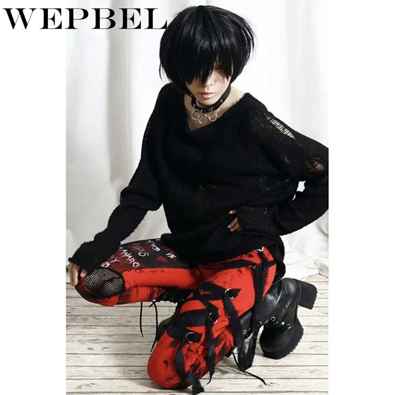 WEPBEL, сетчатые, марлевые, с прошивкой, с дырками, с буквенным принтом, брюки, колготки, уличные трендовые штаны, женские, в стиле панк, в темном стиле, обтягивающие штаны