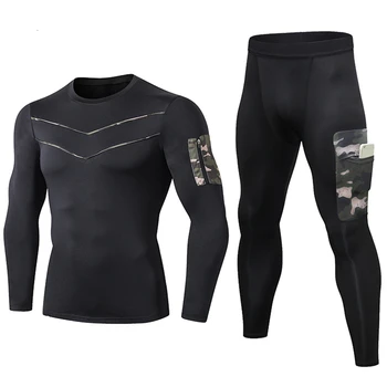 

Yuerlian 2 pcs Fitness Tights Running Set Quick Dry Gym Sportswear Long Sleeve T Shirt Legging Pants Tracksuit Men Sports Suits