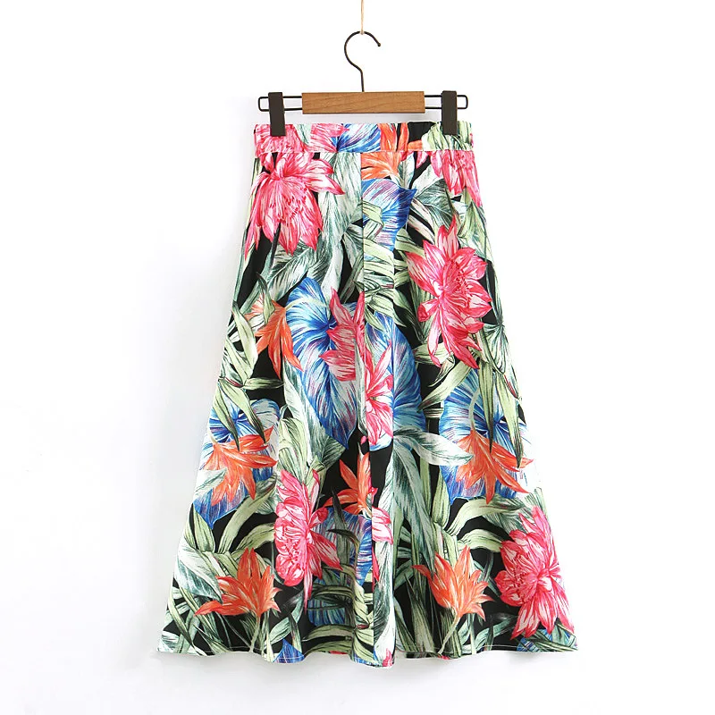 

Europe And America Tide Goods 2019 Summer WOMEN'S Dress New Style Torrid Zone Printed Skirt High-waisted Slimming Versatile Medi