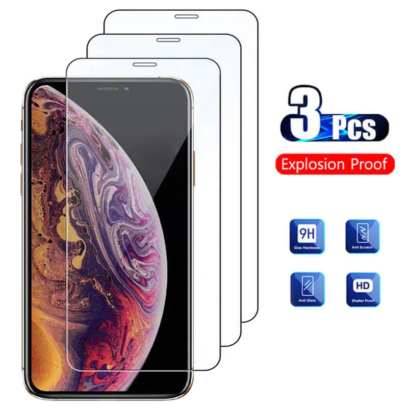 3Pcs Protective Glass For iphone X Xs Xr Max 6 6s 7 8 Plus ScreenProtector aifone R S Xsmax aiphone 10 Glas iphonex Armor | Мобильные