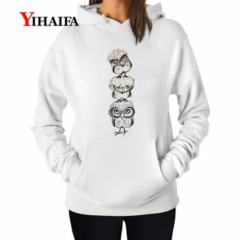 

YIHAIFA Casual Hoodies Women Cute Owl Print Graphic Sweatshirts Funny Animal Streetwear Pullover Tracksuit Tops