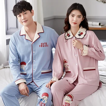 

New Arrivals Lovers Pajamas 2020 Women Long-sleeved Spring Autumn Cotton Pajama Sets Men Couple Pajamas For Men Sleepwear Pijama