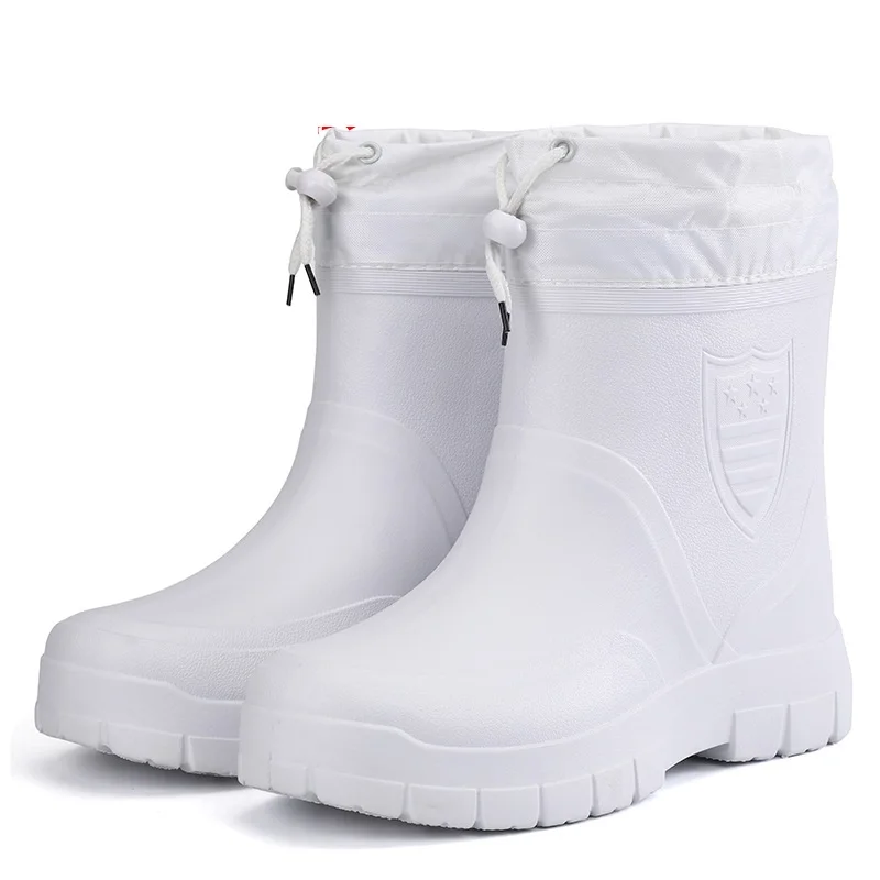 Winter Mens Rain Boots Plush Warm Mens Snow Boots Work Boots Waterproof Fishing Wellies Winter Boots Mens Motorcycle Boots