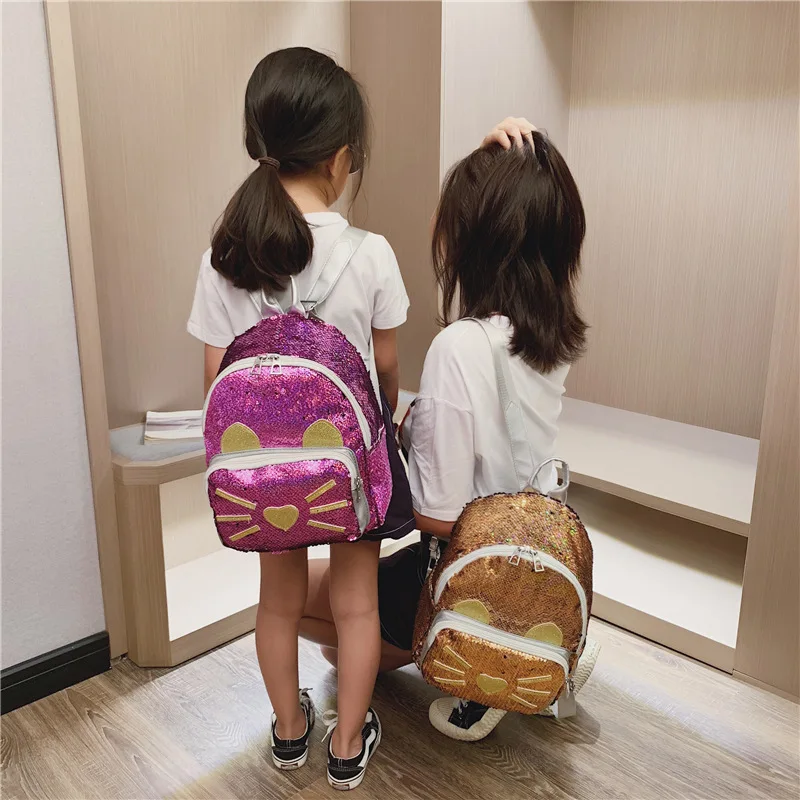 

Korean-style Children's Bags 2019 Spring And Summer Parent And Child Backpack Cute Sequin Cat Backpack Fashion Men And Women Chi