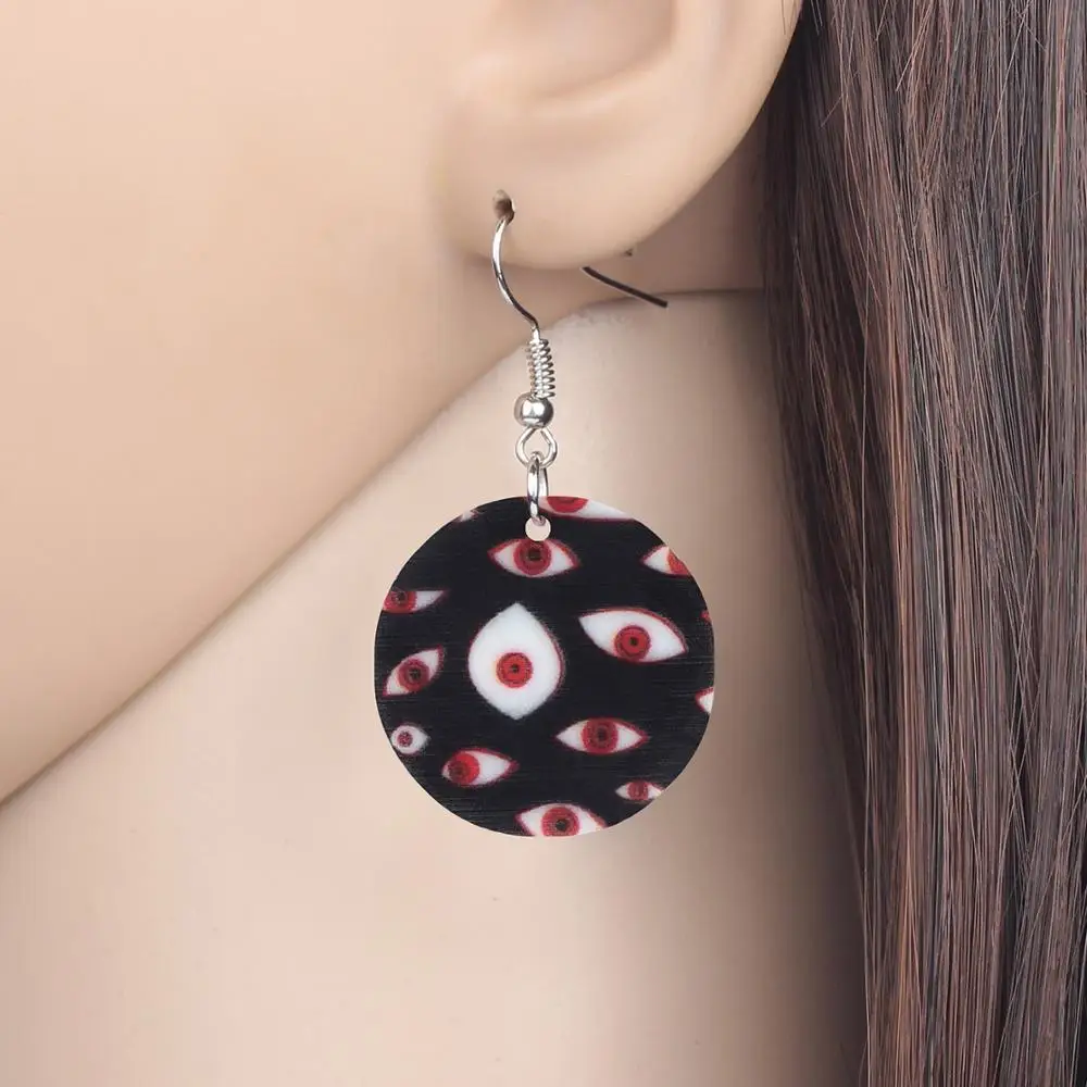 WEVENI Acrylic Halloween Horror Eye Round Earrings Drop Dangle Decorations Jewelry For Lady Girl Teen Party Charm Gift Accessory