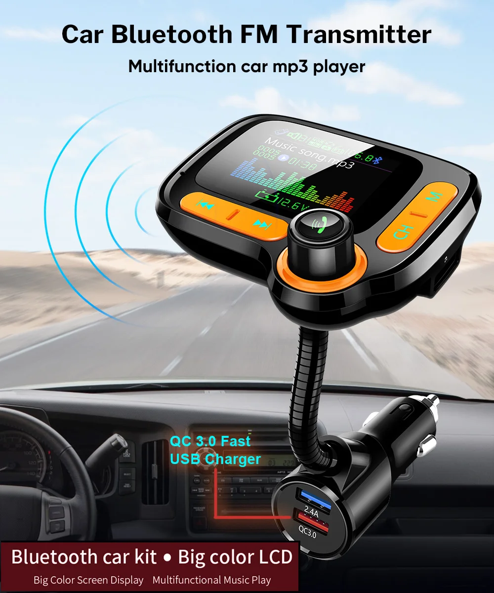 MP3 плеер Bluetooth 5 0 автомобильный набор свободные руки FM передатчик модулятор с 1 77