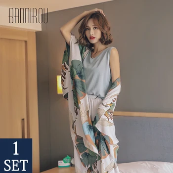 

Women Pajamas Sets Printed 4 Pieces Pajamas Sets Viscose Home Wear Female Floral Night Suits Pyjamas Sets Autumn 2020 BANNIROU