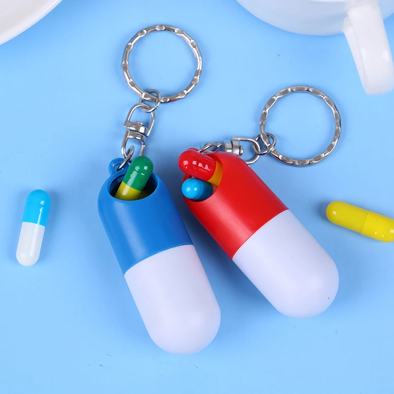 Portable Capsule Shaped Medicine Case Travel Pill Box Drug Container Key Chain Hand Bag Tools Pendant Gift for Men or Women