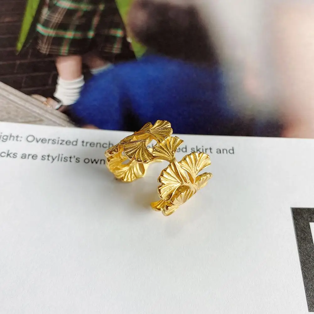 Fashion 100%925 pure ginkgo leaf ring 18-karat gold design for women's rings 2020 Sen elegant style jewelry gift women | Украшения и