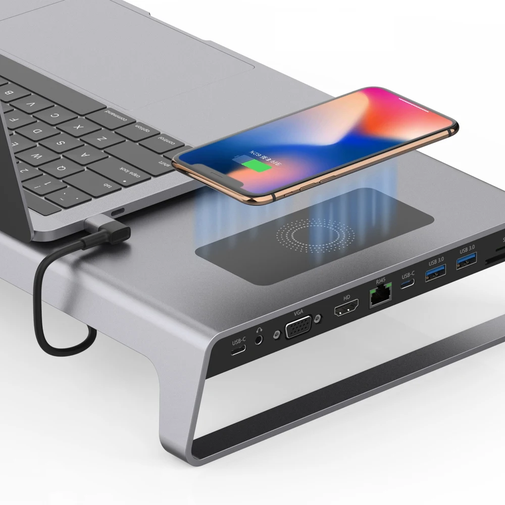 11 в 1 type C USB C концентратор адаптер 4K HDMI универсальная подставка для ноутбука беспроводной адаптер зарядного устройства