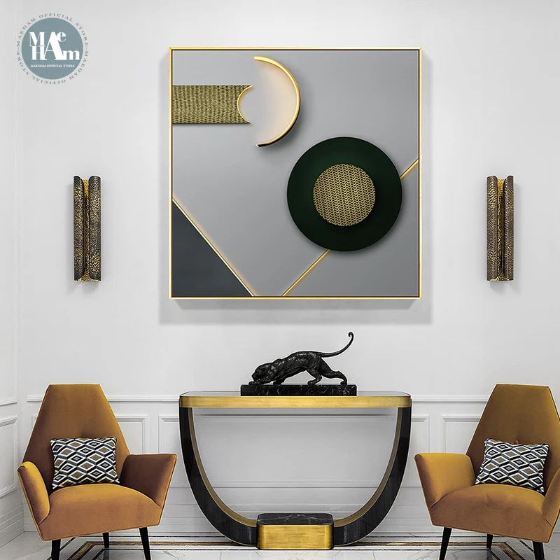 Maeham Abstract geometryt wall art Canvas Prints Posters Golden black graphics Wall Pictures for living room Morden decor Nordic | Дом и сад