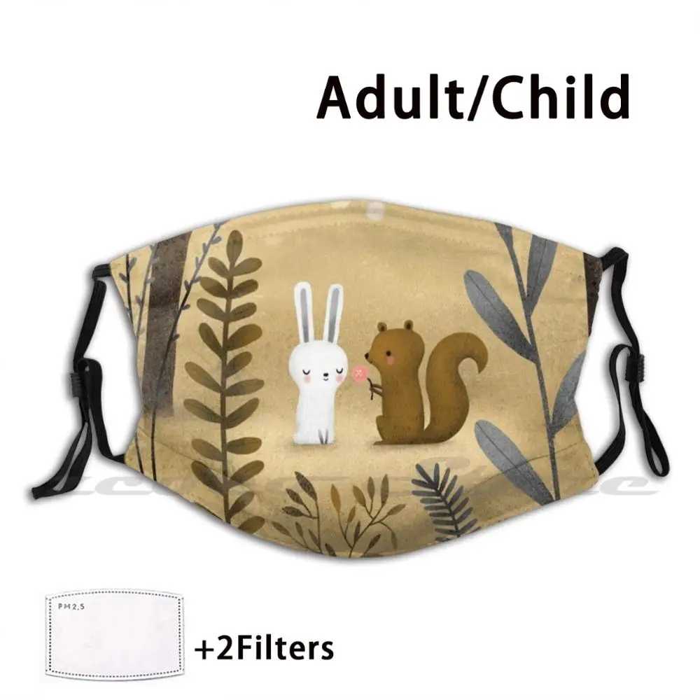 

Маска для дня счастья ткань многоразовый фильтр для печати моющиеся милые животные милое животное искусство милое искусство Форрест животные милый кролик