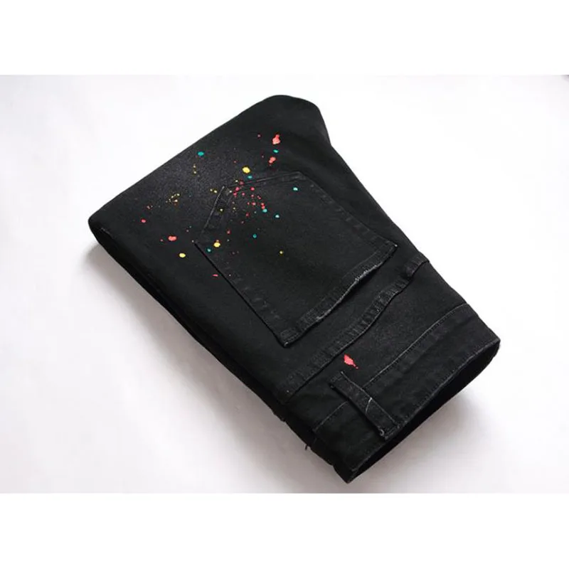 2022 High Quality Men Casual Black Jeans Paint Slim Straight Hole Biker Jeans Autumn Jean Homme Male Denim Pants Plus Size 42 6