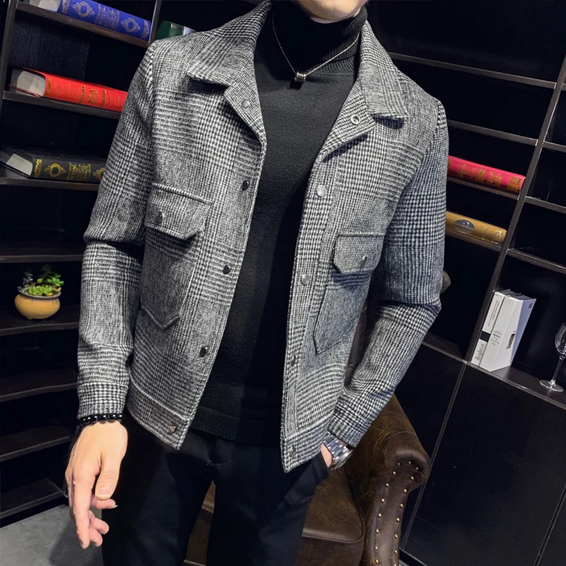 2019 Winter Warm Wool Coat Korean Slim Fit Mens Jackets and Coats Short Section Windbreaker Classic Plaid Casaco Masculino 2019 Winter Warm Wool Coat Korean Slim Fit Mens Jackets and Coats Short Section Windbreaker Classic Plaid Casaco Masculino