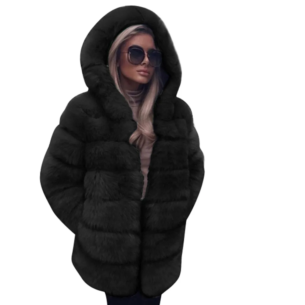 Jaycosin женские пальто, однотонное теплое женское модное роскошное пальто из искусственного меха с капюшоном, осенне-зимнее теплое пальто Manteau Femme Hiver