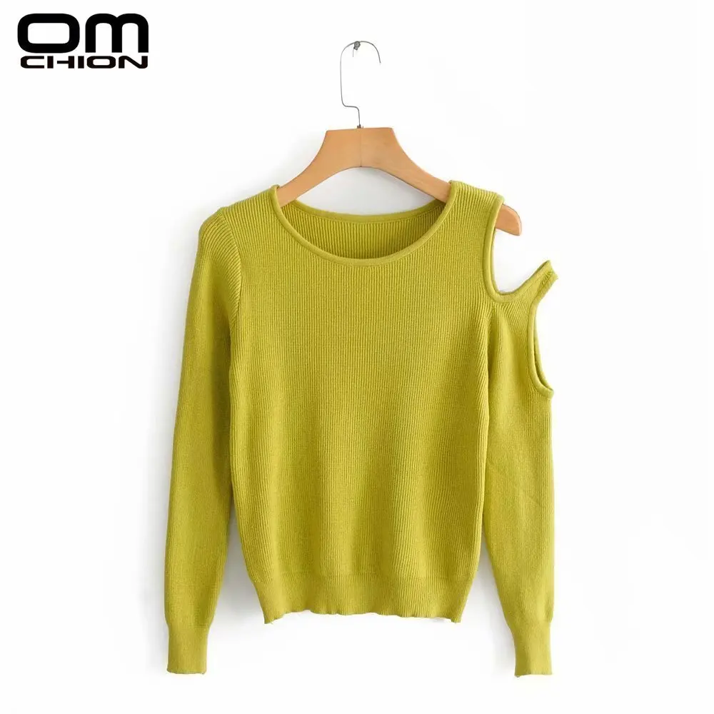 

OMCHION Pull Femme O Neck One Shoulder Hollow Out Women Sweaters And Pullovers 2019 Korean Fashion Solid Sweaters Jumper LMY218