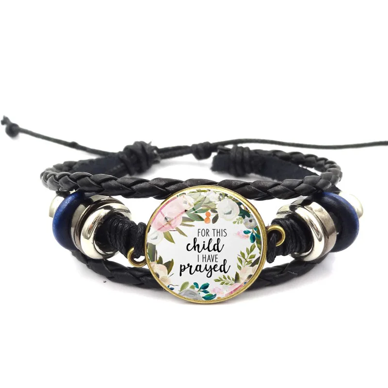 Christian Bible Verse Leather Braided Bracelets for This Child I Have Prayed Inspirational Quotes Jewelry Hand Woven Bracelet | Украшения и
