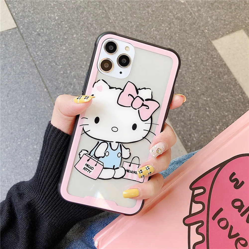 Hello kitty маленький чехол из закаленного стекла для телефона с двумя звездами для iphone 11 Pro Max 66sPlus 7 8 plus X XR XS MAX аниме прозрачный чехол