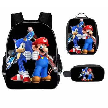 

Children's cartoon schoolbag Sonic the Hedgehog backpack boys and girls schoolbag printing schoolbag pencil case set