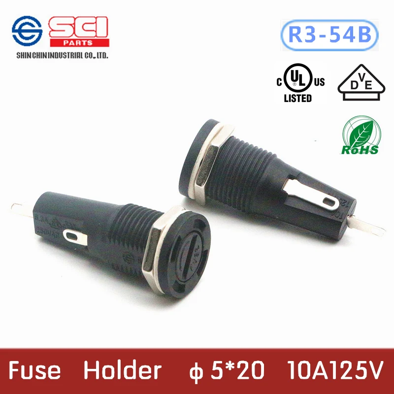 

R3-54/Taiwan SCI Fuse Holder/phenolic (UL flame:94V-2)/ 6.3A 250V 5*20mm/fuseboxes/2pcs in pack/no fuse inside