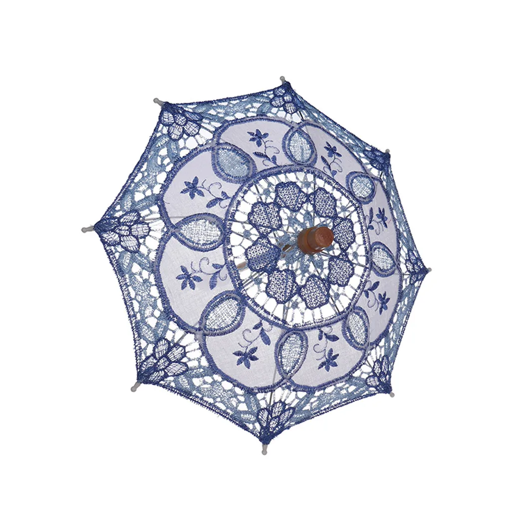 Мини Винтажное деревянное вышитое хлопковое кружево зонтик Свадебный маленький зонт для свадебного подарка реквизит для фотографий Декор Детский подарок - Цвет: A